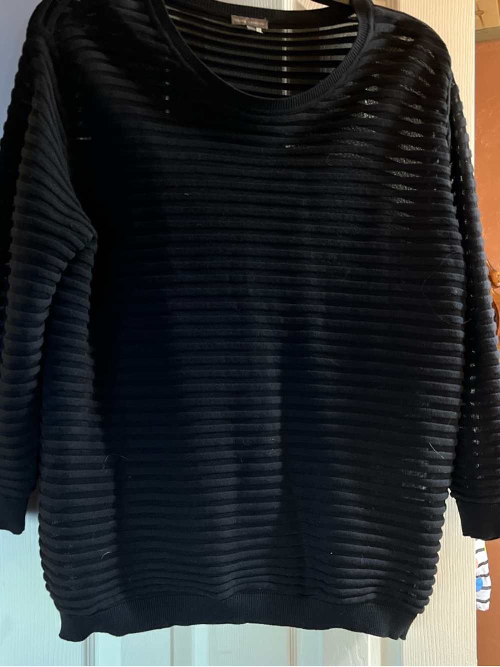 Vince Camuto Black Ribbed Stripe Crewneck Sweater